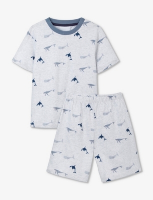 The Little White Company Boys Multi Kids Whale-print Shortie Cotton Pyjamas 1-6 Years In Multi-coloured