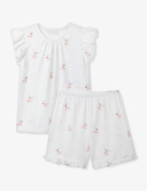 THE LITTLE WHITE COMPANY: Fairy-print frill-sleeve organic-cotton short pyjamas 1-6 years