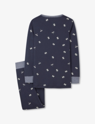 Shop The Little White Company Boys Vy/white Kids Glow In-the-dark Butterfly-print Organic-cotton Pyjama S In Navy/white