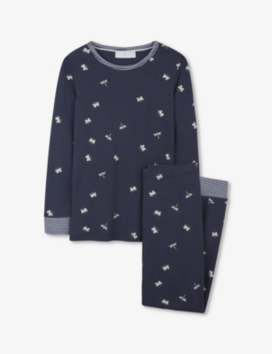 The Little White Company Kids' Glow In-the-dark Butterfly-print Organic-cotton Pyjama Set 9-12 Years In Navy/white