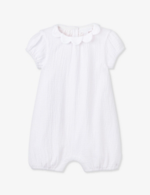 THE LITTLE WHITE COMPANY: Scalloped-collar crinkle organic-cotton romper 0-24 months