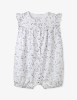 THE LITTLE WHITE COMPANY: Camille floral-print button-down organic-cotton romper 0-24 months