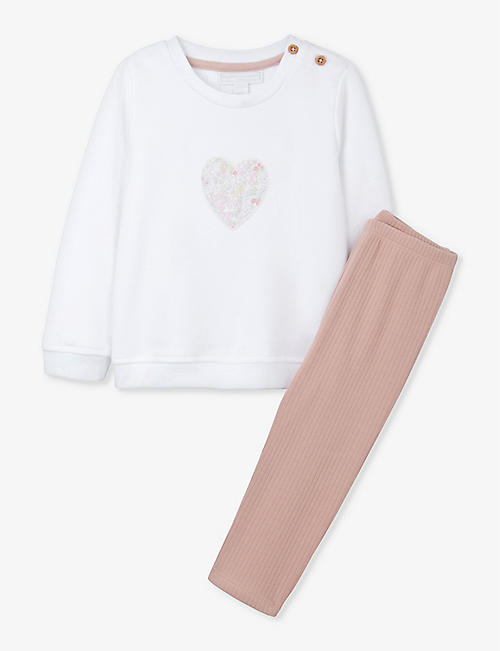 THE LITTLE WHITE COMPANY: Petunia heart-embroidered two-piece organic-cotton set 0-18 months