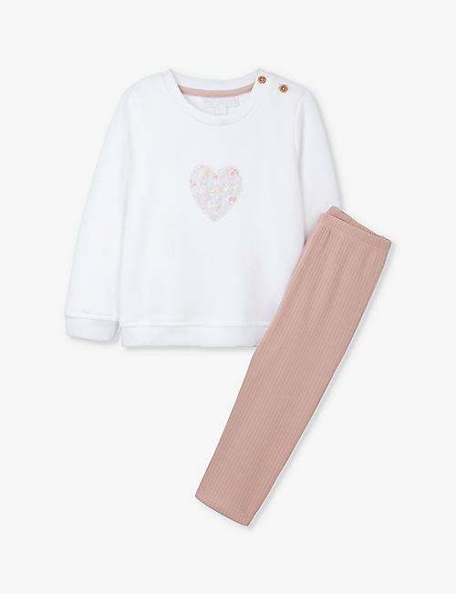 THE LITTLE WHITE COMPANY: Petunia heart-embroidered two-piece organic-cotton set 2-6 years