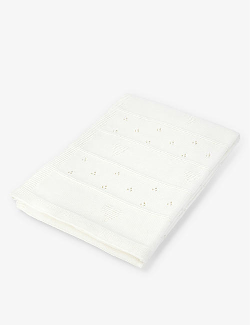 THE LITTLE WHITE COMPANY: Pointelle-heart organic-cotton blanket 75cm x 100cm