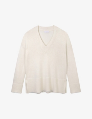 The White Company Womens Porcelain V-neck Relaxed-fit Wool And Cashmere-blend Jumper