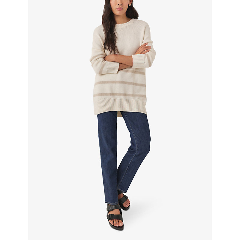 Shop The White Company Women's Porcelain Longline Striped Organic-cotton And Wool Jumper