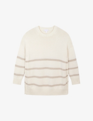 The White Company Womens Porcelain Longline Striped Organic-cotton And Wool Jumper