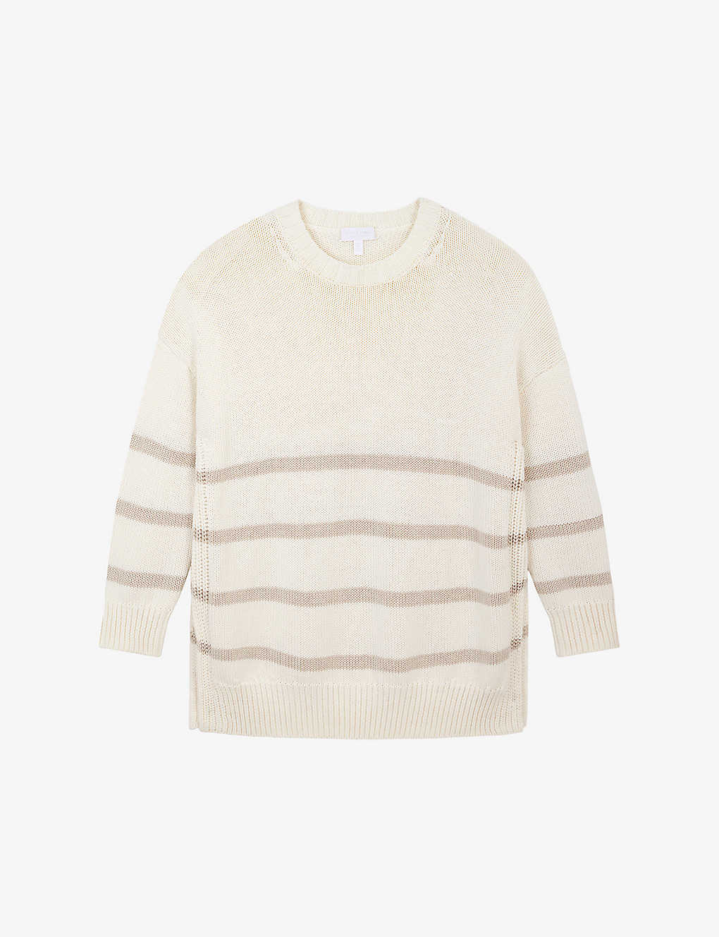 The White Company Womens Porcelain Longline Striped Organic-cotton And Wool Jumper