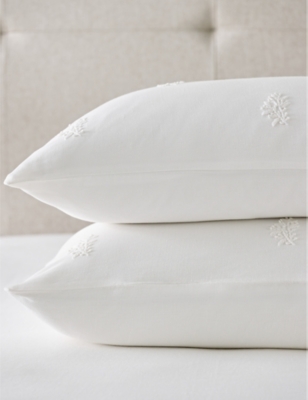 Shop The White Company White Freja Classic Leaf-embroidered Linen-blend Pillowcase