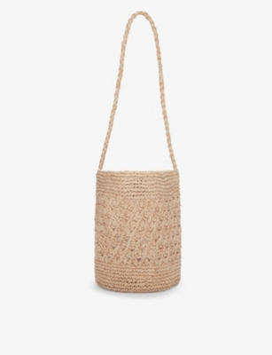 THE WHITE COMPANY: Floral raffia bucket cross-body bag