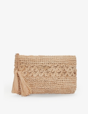 THE WHITE COMPANY: Floral-weave zip-up raffia pouch