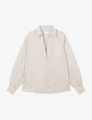 THE WHITE COMPANY: Stitch pop-over linen blouse