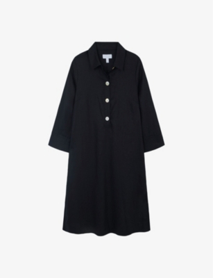 THE WHITE COMPANY: Oversized-button three quarter-length sleeves linen knee-length dress