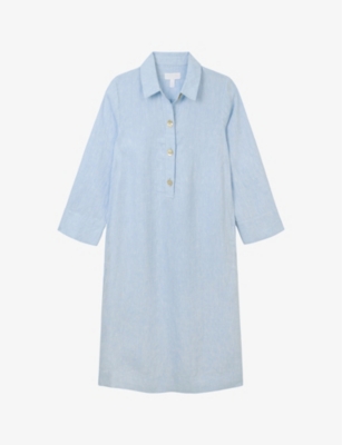 The White Company Womens Happy Blue Oversized-button Three Quarter-length Sleeves Linen Knee-length