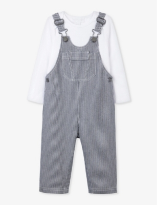 THE LITTLE WHITE COMPANY: Stripe-print patch-pocket organic-cotton dungarees 0-18 months
