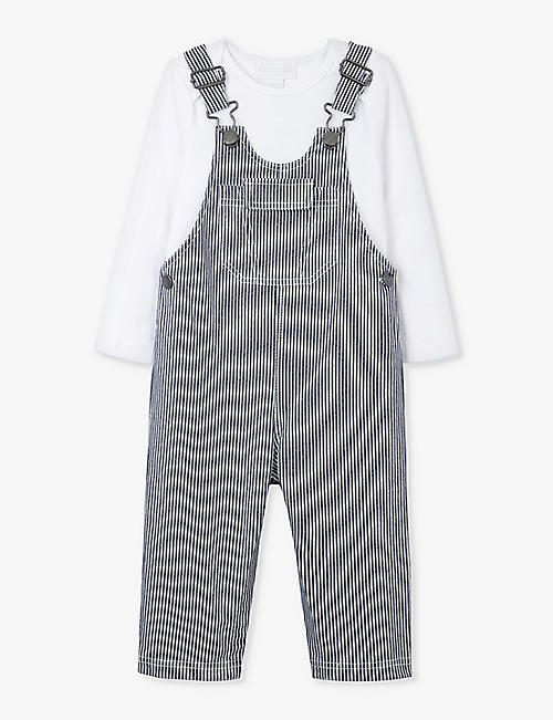 THE LITTLE WHITE COMPANY: Stripe-print patch-pocket organic-cotton dungarees 0-18 months