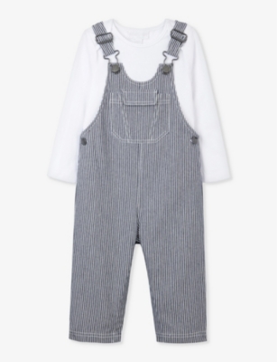 THE LITTLE WHITE COMPANY: Stripe-print patch-pocket organic-cotton dungarees 2-6 years