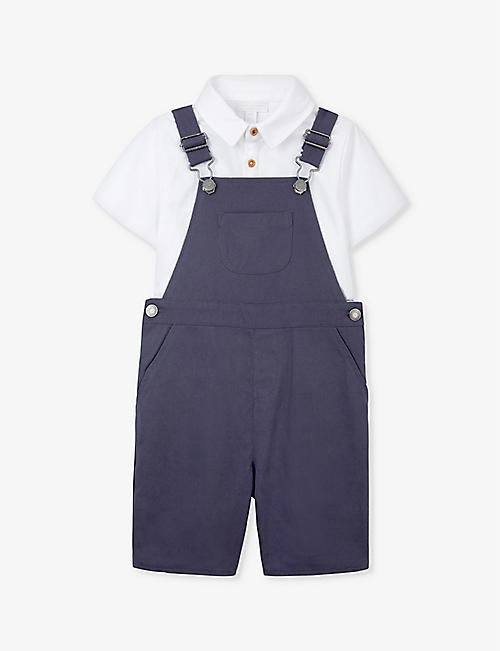 THE LITTLE WHITE COMPANY: Polo-top branded-hardware organic-cotton dungarees 0-18 months