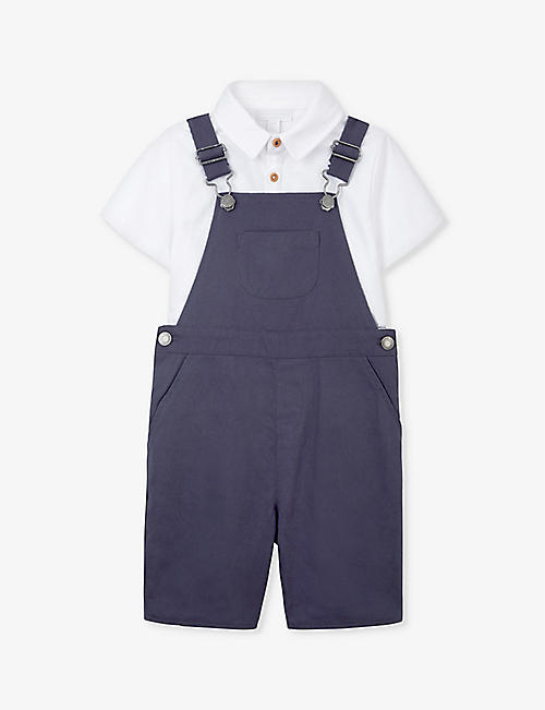 THE LITTLE WHITE COMPANY: Polo-top branded-hardware organic-cotton dungarees 18 months-6 years