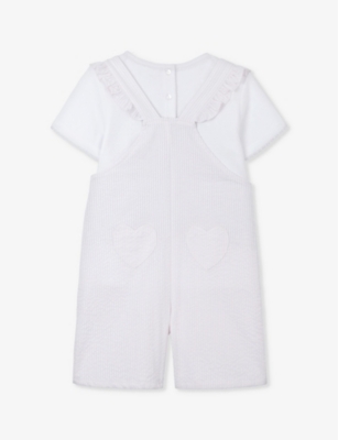 Shop The Little White Company Heart-embroidered Striped Organic-cotton Dungarees  In Multi