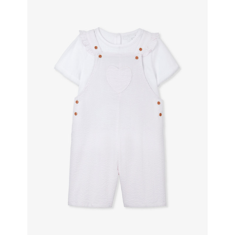 The Little White Company Babies'  Multi Heart-embroidered Striped Organic-cotton Dungarees 0-18 Months