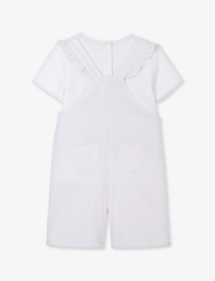 Shop The Little White Company Heart-embroidered Striped Organic-cotton Dungarees 18 Months-6 Years In Multi