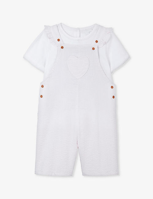 THE LITTLE WHITE COMPANY: Heart-embroidered striped organic-cotton dungarees 18 months-6 years