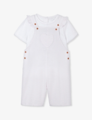 The Little White Company Babies'  Multi Heart-embroidered Striped Organic-cotton Dungarees 18 Months-6 Years