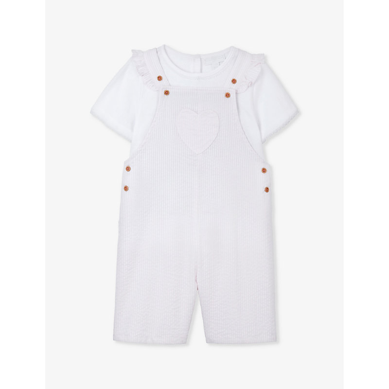 The Little White Company Babies'  Multi Heart-embroidered Striped Organic-cotton Dungarees 18 Months-6 Years