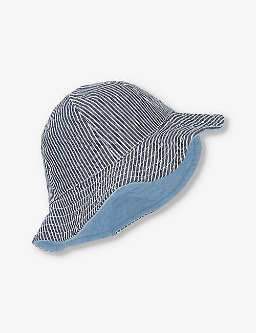 THE LITTLE WHITE COMPANY: Reversible stripe chambray bucket hat 0-6 months