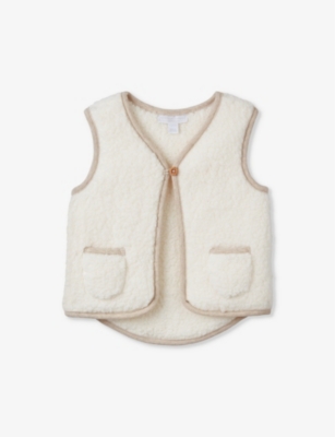 The Little White Company Babies'  White Contrast-trim Patch-pocket Fleece Gilet 0-24 Months