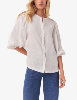 Shop The White Company Women's White Relaxed-fit Puff-sleeve Linen Shirt