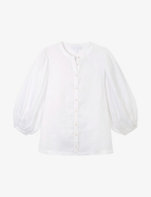 Shop The White Company Women's White Relaxed-fit Puff-sleeve Linen Shirt