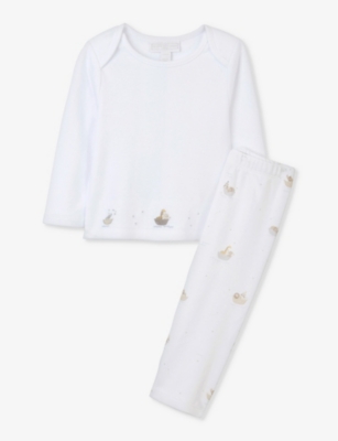 The Little White Company Girls White Kids Safari-print Long-sleeve Organic-cotton Pyjamas 0-24 Month