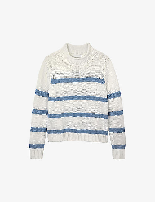 THE WHITE COMPANY: Funnel-neck striped organic-cotton jumper