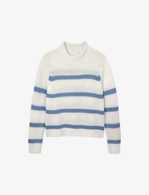 The White Company Womens Porcelain Funnel-neck Striped Organic-cotton Jumper