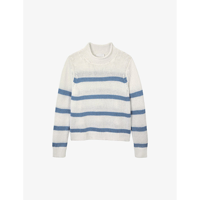 The White Company Womens Porcelain Funnel-neck Striped Organic-cotton Jumper