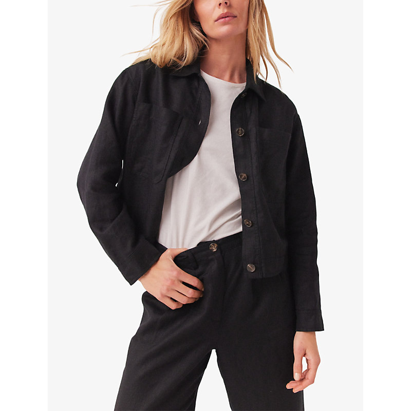 Shop The White Company Women's Black Patch-pocket Relaxed-fit Linen Jacket