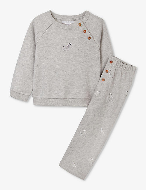 THE LITTLE WHITE COMPANY: Zebra-embroidered organic-cotton sweatshirt and legging set 0-24 months