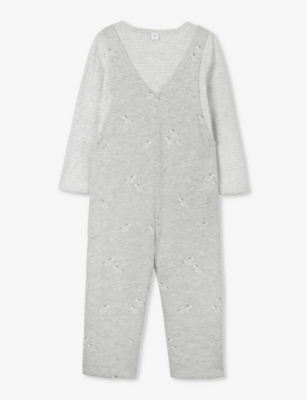 Shop The Little White Company Grey Marl Zebra-print Long-sleeve Organic-cotton Dungarees 0-24 Months