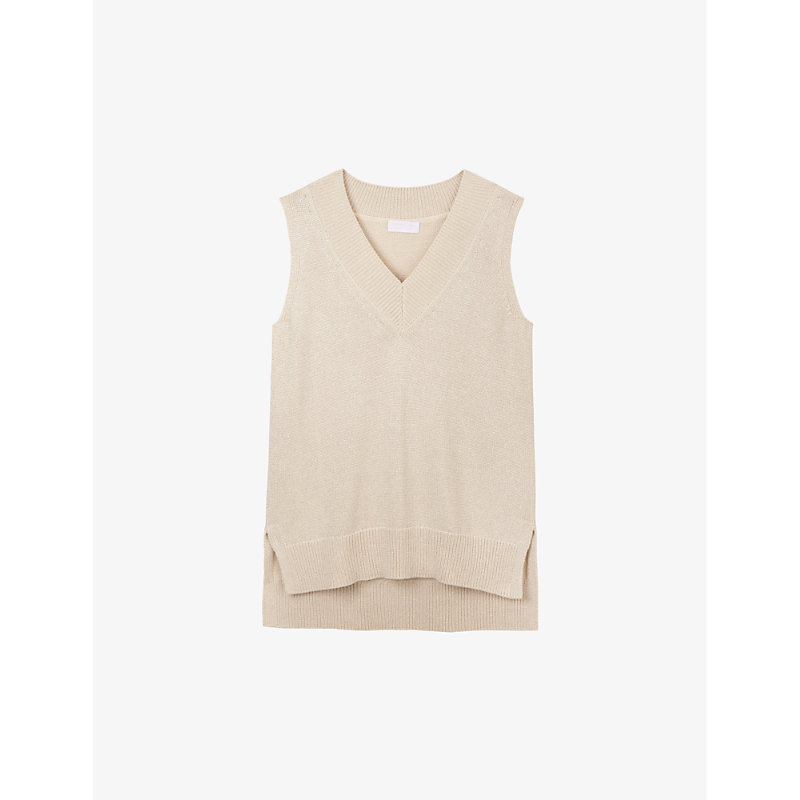 The White Company Womens Pearl Sparkle-weave Split-hem Knitted Tank Top