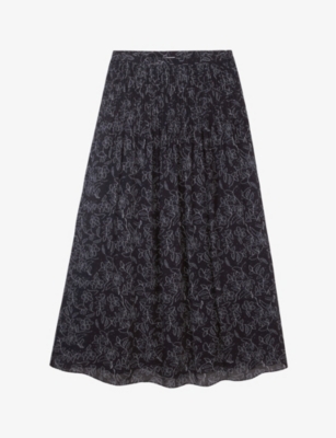 THE WHITE COMPANY: Floral-print pintuck woven midi skirt