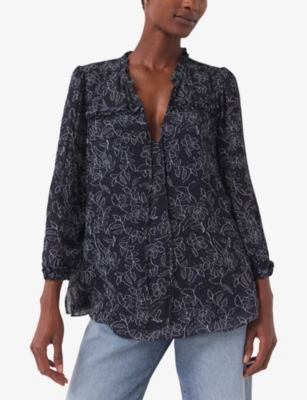 Shop The White Company Women's Navy Georgette Print-embellished Woven Blouse