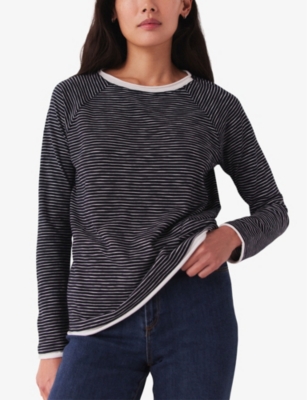 Shop The White Company Women's Pale Blue Round-neck Long-sleeve Organic-cotton Top