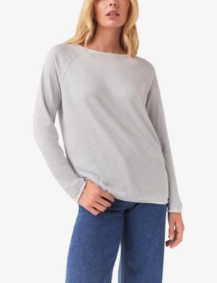 Shop The White Company Women's White/navy Round-neck Long-sleeve Organic-cotton Top