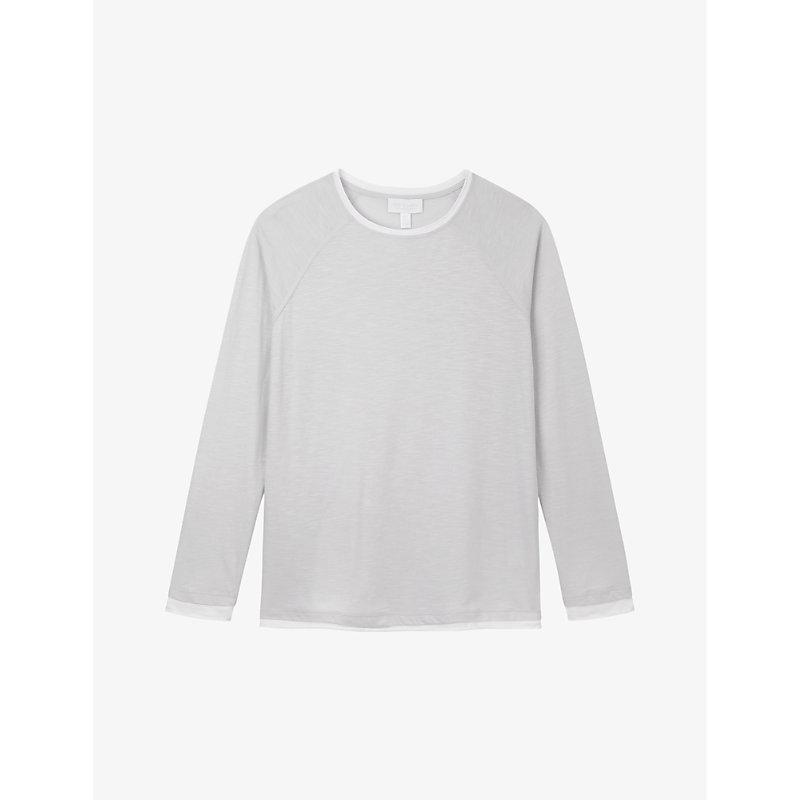 The White Company Round-neck Long-sleeve Organic-cotton Top In White/navy