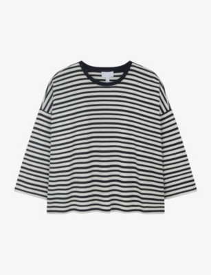 The White Company Womens Stripe Boxy-fit Striped Organic-cotton T-shirt