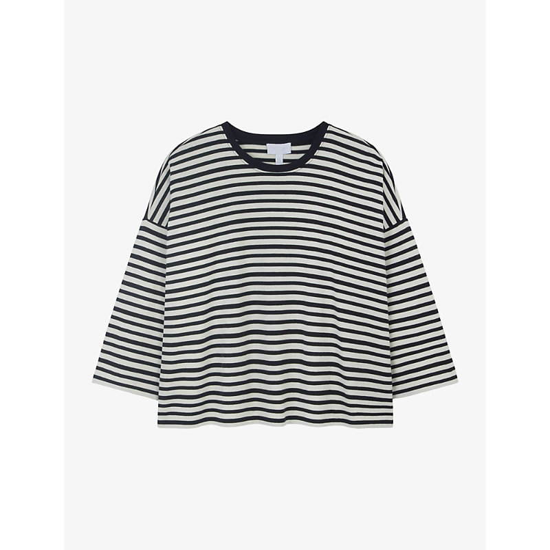 The White Company Womens Stripe Boxy-fit Striped Organic-cotton T-shirt