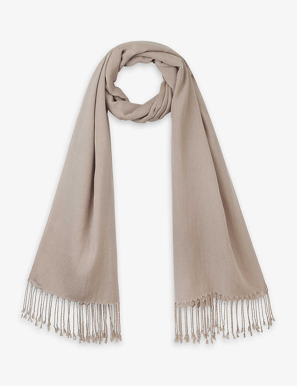 The White Company Womens Taupe Fringed-edge Lightweight Wool-blend Scarf
